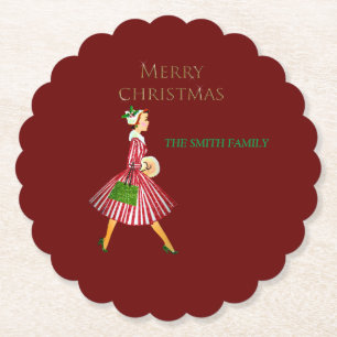 Dessous-de-verre En Papier Dame rétro et rouge de Noël