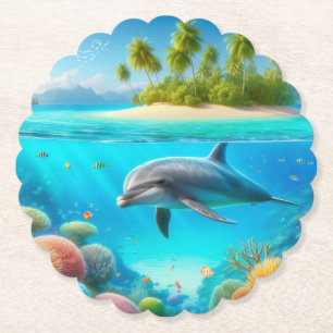 Dessous-de-verre En Papier Dauphin sous-marin coloré tropical/hawaïen