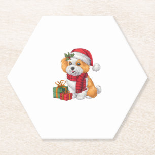Dessous-de-verre En Papier Décor de fête de Noël Père Noël Bichon Chien Noël
