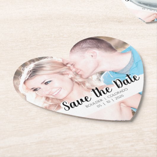 Dessous-de-verre En Papier Découpe de script simple | Save the date (Incliné)