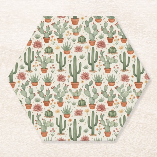 Dessous-de-verre En Papier Desert Cacti Succulent Seamless Pattern (Devant)