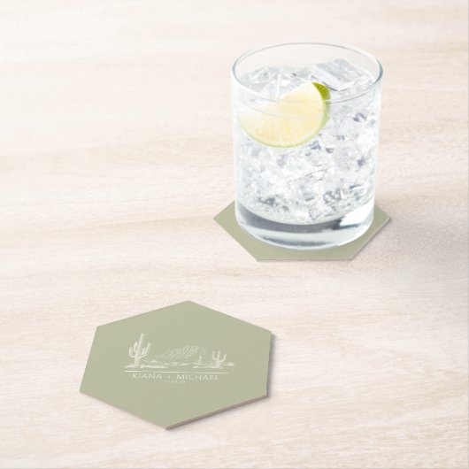 Dessous-de-verre En Papier Desert Vibes Mariage Paysage Sage Vert ID1019 (En situation)