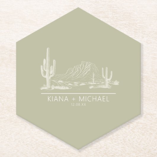 Dessous-de-verre En Papier Desert Vibes Mariage Paysage Sage Vert ID1019 (Devant)