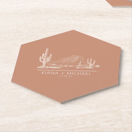 Dessous-de-verre En Papier Desert Vibes Paysage Mariage Terra Cotta ID1019 (Incliné)