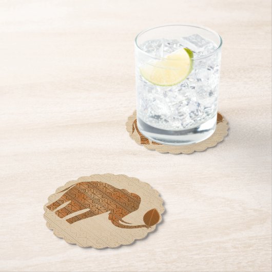 Dessous-de-verre En Papier Design d'art tribal des éléphants (En situation)