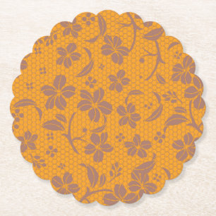 Dessous-de-verre En Papier Design élégant orange doré en dentelle