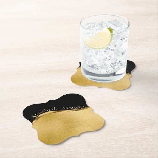 Dessous-de-verre En Papier Design moderne, noir et or (En situation)
