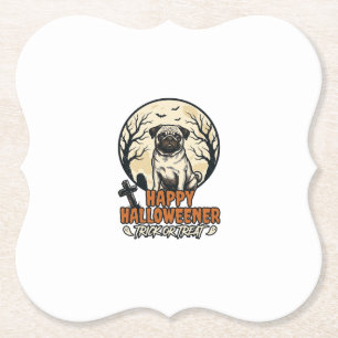 Dessous-de-verre En Papier Dessin de gravure vintage Pug Halloween Trick or T