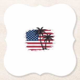 Dessous-de-verre En Papier Dessin vectoriel de plage patriotique avec drapeau