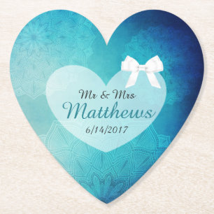 Dessous-de-verre En Papier Dessous de verre cardiaques Mariage Turquoise bleu
