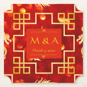 Dessous-de-verre En Papier Dessous de verre de papier Mariage Red et Gold Dra