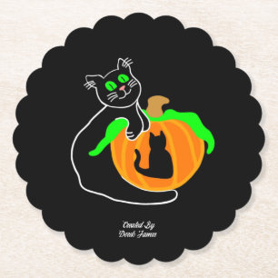 Dessous-de-verre En Papier Dessous de verre de papier rond Citrouille de chat