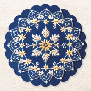 Dessous-de-verre En Papier Dessous de verre en papier brodé bleu et blanc