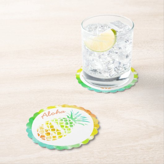 Dessous-de-verre En Papier Dessous de verre en papier d'ananas tropical (En situation)