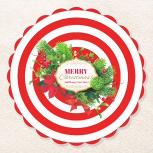 Dessous-de-verre En Papier Dessous de verre en papier rayé rouge de Noël
