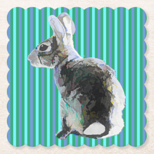 Dessous-de-verre En Papier Dessous de verre lapin avec Arrière - plan rayé bl