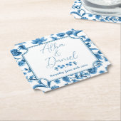 Dessous-de-verre En Papier Dessous de verre Mariage Chintz Bleu & Blanc Flora (Incliné)