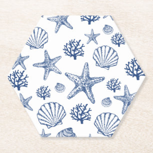 Dessous-de-verre En Papier Dessous de verre Marine Blue Seashell Motif