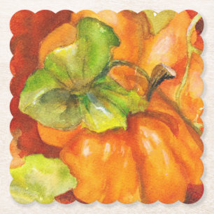Dessous-de-verre En Papier Dessous de verre papier Carré Citrouille aquarelle