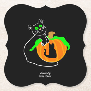 Dessous-de-verre En Papier Dessous de verre papier Citrouille de chat noir