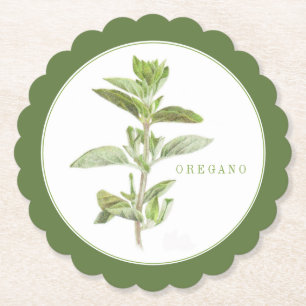 Dessous-de-verre En Papier DESSOUS DE VERRE rond OREGANO FRAIS +texte vert