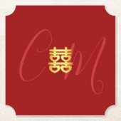 Dessous-de-verre En Papier Deux initiales mariage chinois rouge (Devant)