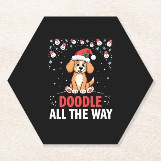Dessous-de-verre En Papier Doodle All The Way Funny Goldendoodle Santa Hat Ch (Devant)
