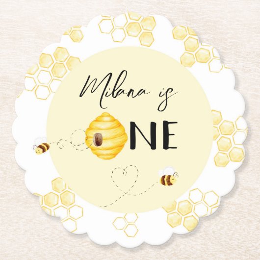Dessous-de-verre En Papier Douce d'être une abeille 1er anniversaire (Devant)