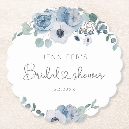 Dessous-de-verre En Papier Douche nuptiale florale bleu foncé (Devant)