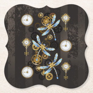 Dessous-de-verre En Papier Dragonflies de Steampunk sur arrière - plan rayé