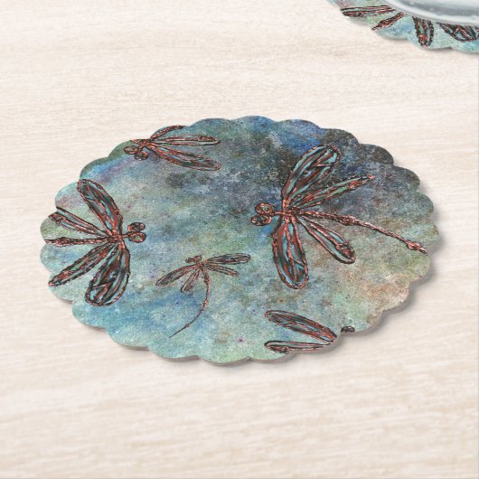 Dessous-de-verre En Papier Dragonflies en bronze sur un ciel étoilé (Incliné)