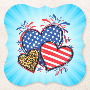 Dessous-de-verre En Papier Drapeau Américain Cœur Léopard Sublimation-64210