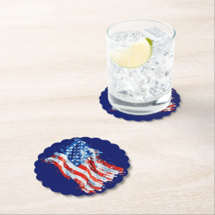 Dessous-de-verre En Papier Drapeau américain USA Aquarelle 4 juillet