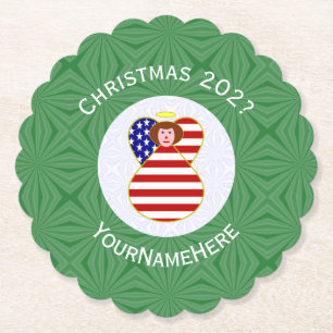 Dessous-de-verre En Papier Drapeau de Noël ange aux cheveux roux USA Personna