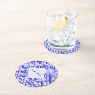 Dessous-de-verre En Papier Drapeau grec Grèce Personnalisation bleue en carre