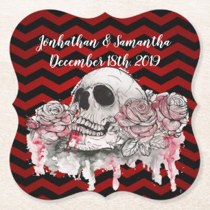 Dessous-de-verre En Papier Drink Coasters crâne Rose gothique Chevron rouge n