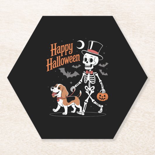 Dessous-de-verre En Papier Drôle Beagle Skeleton Chien Marche (Devant)