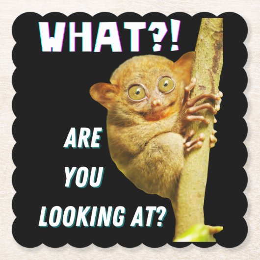 Dessous-de-verre En Papier Drôle Big Eyed Tarsier Ce que vous regardez (Devant)