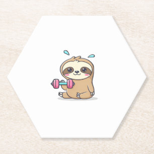 Dessous-de-verre En Papier Drôle Chibi Sloth Workout Cute Kawaii Gym Cartoon