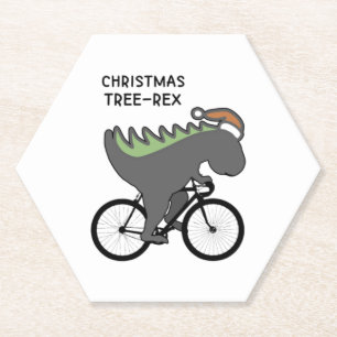 Dessous-de-verre En Papier Drôle Dinosaure Arbre De Noël Sur Un Vélo - Joyeux