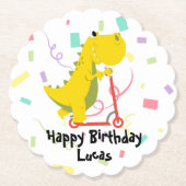 Dessous-de-verre En Papier Drôle dinosaure Scooter jouet anniversaire garçon (Devant)