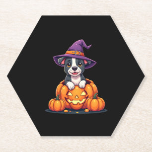 Dessous-de-verre En Papier Drôle Pitbull sorcier Citrouille chien Halloween H
