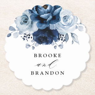 Dessous-de-verre En Papier Dusty Blue Slate Navy Floral Botanal Mariage