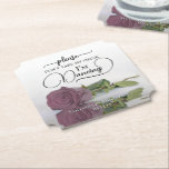 Dessous-de-verre En Papier Dusty Pink Mauve Rose ne prenez pas mon Mariage de<br><div class="desc">Ce dessous de verre mariage est élégant, élégant et amusant ! Il comprend une photo d'un seul rose à long tige poussiéreux ou d'un rose rose mauve allongé sur son côté, miroir dans un bassin d'eau. Le texte dit : "S'il vous plaît ne prenez pas mon verre, je danse" écrit...</div>