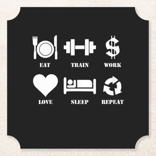 Dessous-de-verre En Papier Eat Train Work Love Sleep Repeat Motivational Gym (Devant)