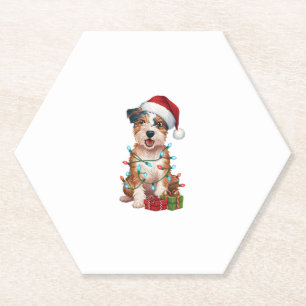 Dessous-de-verre En Papier Éclairage de Noël chapeau australien Terrier Chien