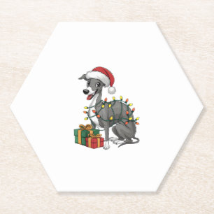 Dessous-de-verre En Papier Éclairage de Noël Chapeau italien Greyhound Chien 