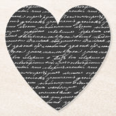 Dessous-de-verre En Papier Écriture manuscrite romantique Noir Blanc Coeur Am (Devant)