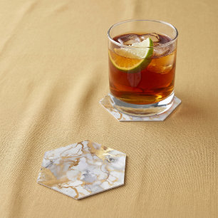 Dessous-de-verre En Papier Effet marbre de luxe blanc et or