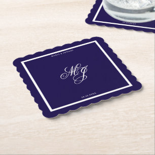 Dessous-de-verre En Papier élégance royale minimale calligraphie mariage bleu